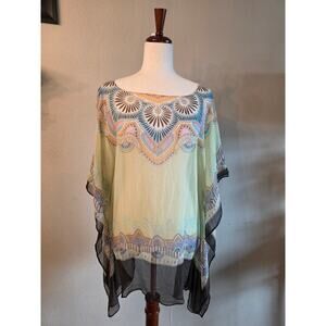 Lord & Taylor 100% Silk Sheer Top Beach Cover-Up Poncho SZ L/XL Luxury Designer